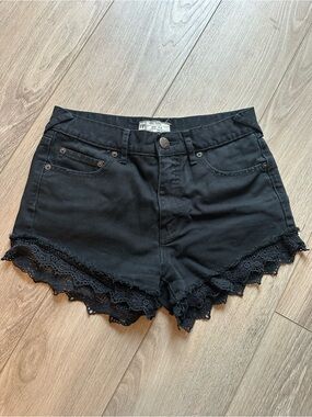 Free People Black Lace-Hem High-Rise Women's Shorts